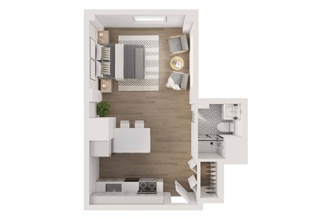 Floor plan for studio, 1 bath, 417 sqft